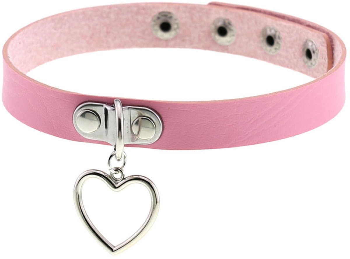 Sleutelbeenketting - Halsomtrek 32 cm~38 cm - Choker met hartvormige hanger - Halsband voor dames - Gotische leren choker - Punkstijl ketting - Choker - Halsband - Halsketting - Metalen choker - Kettingchoker - Bikerchoker - Halsring — afbeelding 1