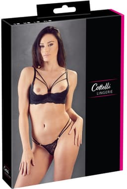 Cottelli Collection –  Lingerie Set met Dubbele Bandjes en Open Lift Beha – Maat 85C/L – Zwart — thumbnail 1