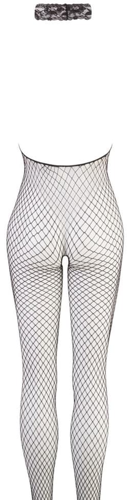 Mandy Mystery Lingerie – Catsuit met Open Netstof en Kanten Kraag voor Avonden - Maat M/L – Zwart — thumbnail 2