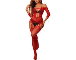 Sexy Visnet Bodystocking Zwart Open Kruis Catsuit voor Dames Nachtkleding