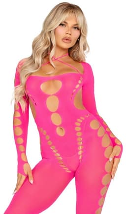 Leg Avenue - Pink Open Back Bodystocking One Size — thumbnail 3