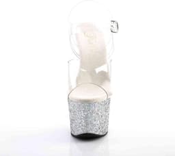 Pleaser - SKY-308LG Sandaal met enkelband, Paaldans schoenen - Paaldans schoenen - 41 Shoes - Zilverkleurig/Transparant — thumbnail 2