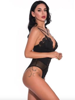 Zwarte kanten halter body / Fiona Black — thumbnail 5