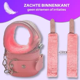 JT Products Bondage Handboeien Roze Erotiek Set voor BDSM - Seksspeeltjes Set Voor Koppel - Lederen Handboeien & Metalen Ketting - Sex Toys Kado - Seks Cadeau Hem & Haar - Kinky Cadeautjes Volwassenen - Erotisch Verjaardag Cadeautje Mannen & Vrouw — thumbnail 6