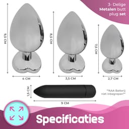 CheekyTreats Metalen Buttplug Set – 3-delig met Vibrator – Luxe Zwaar Model met Rode Kristal – Gepolijst Metaal – Voor Mannen en Vrouwen — thumbnail 2