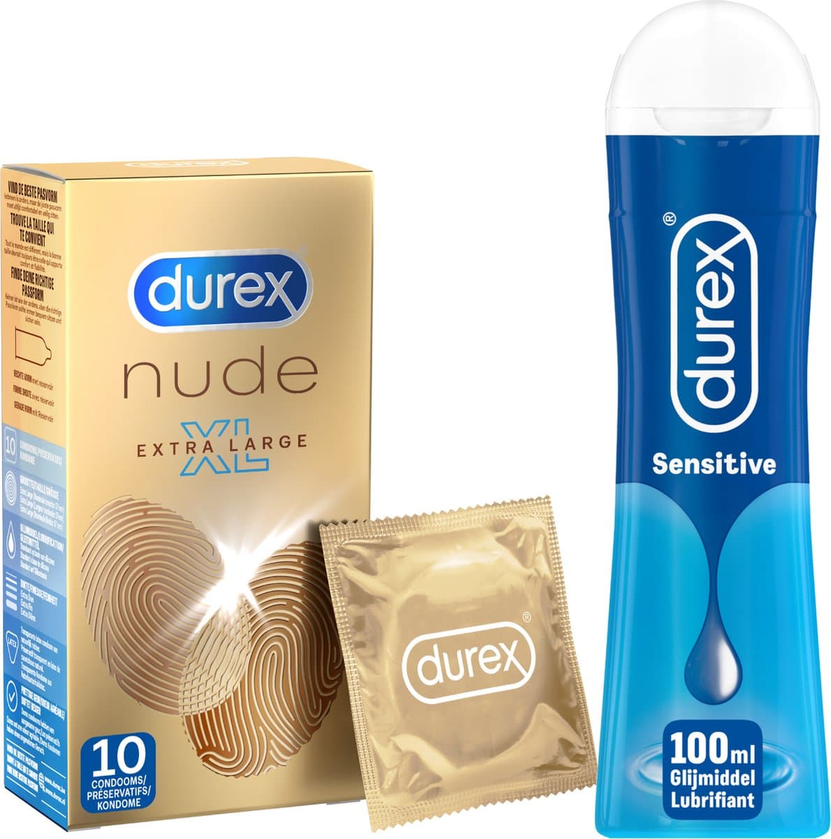 Durex - 10 stuks Condooms - Nude XL - 100 ml Glijmiddel - Play Sensitive - Voordeelverpakking — afbeelding 1