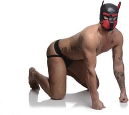 Neoprene Puppy Hood - Black and Red — thumbnail 1