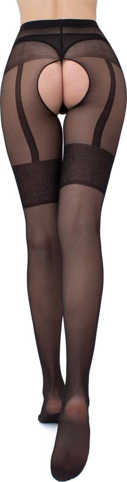 GIULIA Panty - Intimo Noir 20 - Open Kruis Panty - Suspender Panty - Ingebreid Boord - Platte Naden - Versterkte Teen - 20 Den - Medium - Zwart — thumbnail 4