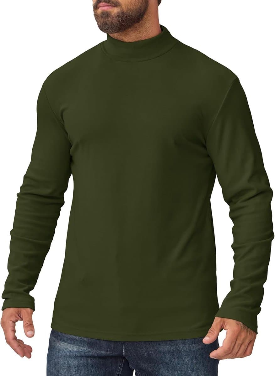 Herenshirt met hoge kraag, thermo-rolkraag, slim fit met sweatshirt, elastisch, lange mouwen, voor winter en kou — afbeelding 1