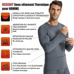 Thermisch ondergoed top voor heren thermals lange mouwen onderlaag shirt met fleece gevoerd winter warm ondergoed tops ronde hals compressie top voor koud weer — thumbnail 4