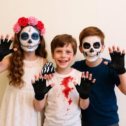 Handschoenen, antislip, vingerloze bothandschoenen, halve vingerhandschoenen, skelet, gebreide skelethandschoenen, kostuumaccessoire voor Halloween, carnaval, cosplay — thumbnail 3