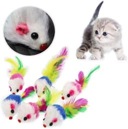 Speelgoedmuis voor katten - Met gekleurde veren staart - Grappig - Aantrekkelijk - 6 Stuks - Cadeauidee — thumbnail 2