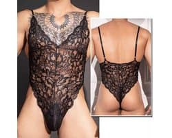 Pittige Vader Sexy Lace Heren Bodysuit - Zwart - Nieuwe stijl - Herenshirt - Lingerie voor Mannen - Onderbroek - Ondergoed - Sexy Herenlingerie - Zeer elastisch - Erotisch en sexy - Slip - Sexy - Zacht en comfortabel