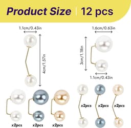 Set van 12 dubbele parelspelden, kraagsierad, parelclip, kledingaccessoire, brochespeld, cardigan, trui, sjaal, tas – veiligheidsclip voor dames, doe-het-zelf, bruiloft, dagelijks gebruik — thumbnail 2