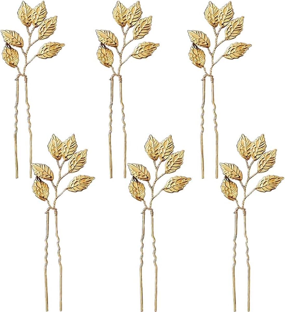 6 Stks Goudblad Bruiloft Haarspelden U-vormige Metalen Bruiloft Haaraccessoires voor Bruid & Bruidsmeisjes Prom Vintage Party Updo Styling Speciale Gelegenheden Dagelijks Handgemaakte Gouden — afbeelding 1