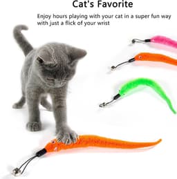 Kattenspeelgoed, intrekbaar natuurlijk veerstaafje, kattenspeelgoed met 5 stuks kattenhengel, vervangende worm, kattenspeelgoed — thumbnail 2