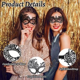 Halloween masker - Zwart - Venetiaans kant oogmasker - Comfortabel en verstelbaar - Voor dames feest en verkleedpartijen — thumbnail 2