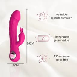 Luxe Konijnen Vibrator - Oplaadbare G-Spot & Klitoris Massager - Dual Stimulatie Seksspeeltje met Magnetisch Opladen - Waterdichte Vibrator - Fluisterstil & Huidvriendelijk Siliconen - 22.5cm - Roze — thumbnail 2