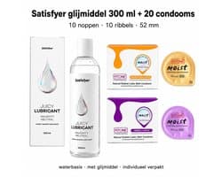 glijmiddel waterbasis 300 ml + condooms 20 stuks – condooms ribbels – condooms met noppen – Satisfyer – FiTONE