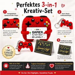 Gehaakte controller set - Gamer cadeau - Cadeau geven - 3-delige set - 7.5 x 7.5 cm - Rood — thumbnail 5