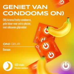 ON) condooms Banaan | 54 mm breedte | 100 stuks verpakking | Geel & Fruity | met siliconen glijmiddel | dunne 0,07 mm wanddikte — thumbnail 2