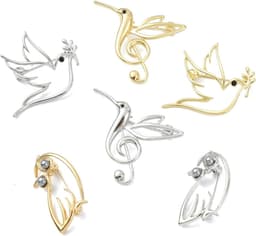 6 Stks 6 Stijlen Vogel Reversspeldjes Gouden Holle Dier Broches Kolibrie Broche Pin Duif Uil Pins Sjaal Gesp Tas Clip voor Vrouwen Mannen — thumbnail 5