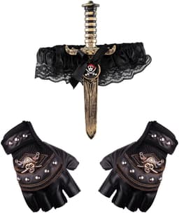 2 Stuks Zwart Piraat Vinger Been Pak, Rollenspel Handschoenen, Piraat Zwaard Vissen Net Been Set, Geschikt Voor Halloween, Maskerade Partij. — thumbnail 1