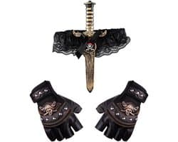2 Stuks Zwart Piraat Vinger Been Pak, Rollenspel Handschoenen, Piraat Zwaard Vissen Net Been Set, Geschikt Voor Halloween, Maskerade Partij.