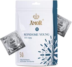 AMOR Premium condooms, Met extra dunne of sterke wanddikte of met noppen, Nauwe pasvorm Ø 49 mm, 50 stuks — thumbnail 1