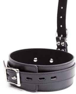 Adultshop - luxe collar met neushaken - Brede Zwarte PU Leder Halsband en Verstelbare Metalen Neushaak | Totale Hoofdcontrole — thumbnail 3