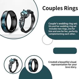 Stijlvolle ringenset voor koppels - verlovings- en huwelijksringen - jubileum- en bruiloftsgeschenk - tweedelige set met meerkleurige details — thumbnail 4