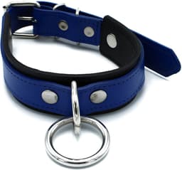 Kiotos - Zwart/Blauwe Lederen Collar met Grote O-Ring — thumbnail 1