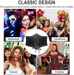 Corset voor Vrouwen - Elegante Zwarte Leren Corset met Ribbons - Perfect voor Kostuums en Avondjurken — thumbnail 3