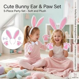 Women's Bunny Ears Costume Set, 4 Pieces, Bunny Ears, Headband with Bow Tie and Paw Gloves, Easter Bunny Costume - ShopVlot — thumbnail 3