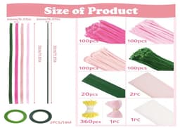 Pipe Cleaner for Crafts, 400 Pieces Pipe Cleaner, Flower Set, Pipe Cleaners, Flower Pipe Cleaners, 4 Colours, Pink - ShopVlot — thumbnail 2