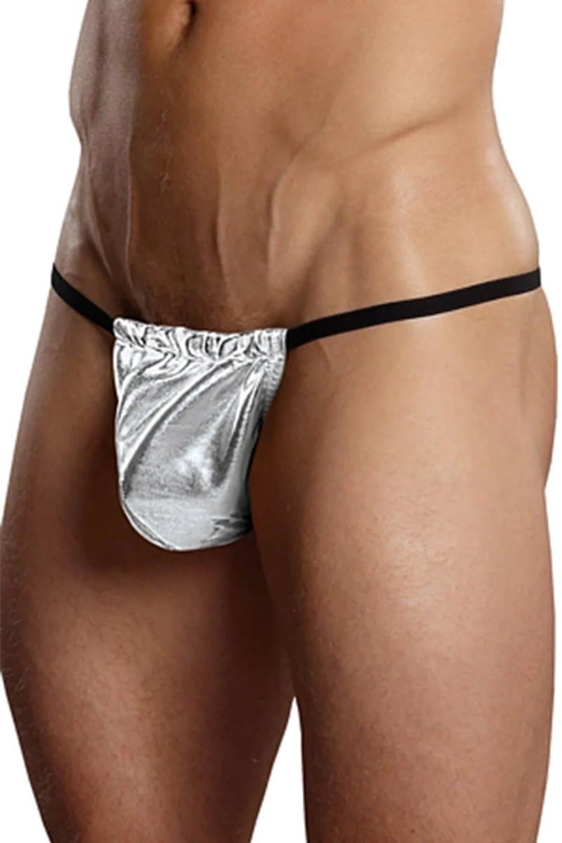 Zilverkleurige Heren Tanga van Kunstleder - Elegante Onderbroek in Maten XS tot XL — afbeelding 1