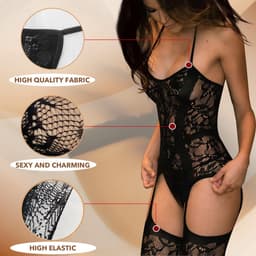 Dailygoods- Lingerie Erotisch - Bodystocking met Jarretels - Sexy Dameslingerie - Kanten Lingerie Set - Eén Maat - Hoogwaardig Materiaal — thumbnail 5