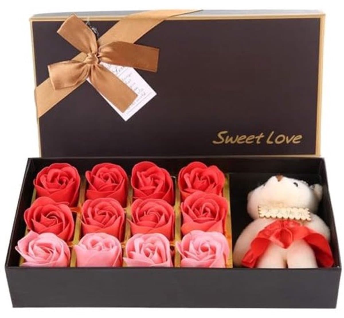 12 Rozen Zeep Bloemen Gift Set voor Vrouwen - Romantisch Valentijnsdag Cadeau met Pluche Beer — afbeelding 1