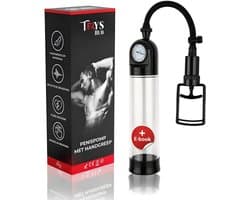 Toys Hub® Penispomp met Handgreep & 2 Penisringen - Incl. Ebook - Trekmechanisme - Penis Vergroter - Barometer Display - Sex Toys voor Mannen - 20CM