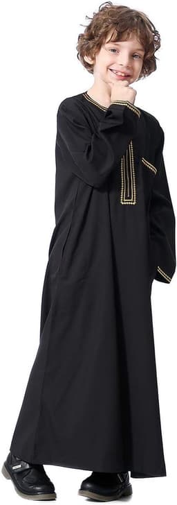 Thobe voor jongens, lange mouwen, Abaya kaftan, Arabische badjas met ritssluiting voor jongens, moslim abaya, gebedskleding voor kinderen jongens — thumbnail 4
