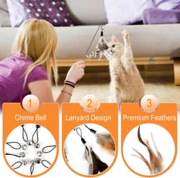 8-delig verenspeelgoed met klokken voor katten indoor kattenspeelgoedset, veer kat teaser toverstaf interactief kattenspeelgoed, oefenspeelgoed voor kittens of volwassen — thumbnail 4