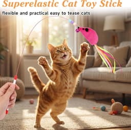 9 stuks kattenspeelgoedset, veerspeelgoed, pluche speelgoed, speelgoedmuizen, variety pack voor kitty, verstelbare hengel voor interactief speelplezier en zelfbezigheid — thumbnail 3