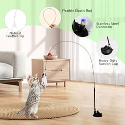 Kattenspeelgoed met zuignap en veren, 5-delige interactieve kattenhengelset met belletjes, flexibele speelhengel voor huiskatten, activiteitsspeelgoed voor katten en kittens — thumbnail 4