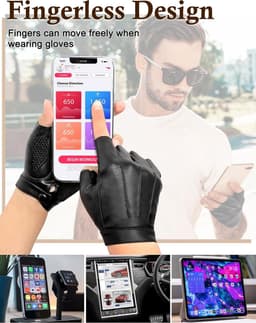 Handschoenen vingerloos, PU lederen anti-slip handschoenen met halve vingers voor heren dames motor rijhandschoenen — thumbnail 5
