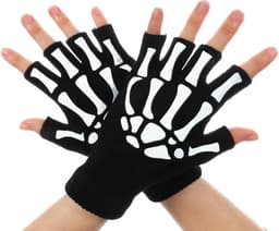 1 Paar Halloween Schedel Bone Hand Handschoenen Skelet Vingerloze Handschoenen Voor Mannen Vrouwen Kids Bone Handschoen Unisex Punk Goth Accessoires In Het Donker Halloween Kostuum Emo — thumbnail 1