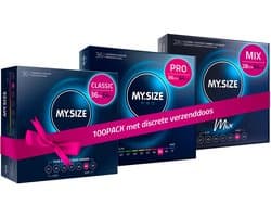 MY.SIZE 100 Condooms 64 mm Megaset Classic+Mix+Pro I Maat 1 I 100 stuks voordeelverpakking I Extra dun Premium condoom I Zeer dun gevoelig I Dunne wand I Vegan condooms I Condooms voor mannen