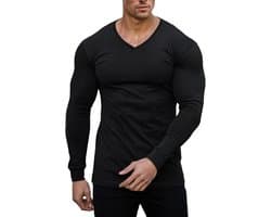 Cmdr Slim Fit V-hals Lange Mouw Spier-Thermo-T-Shirt Casual Geribbelde Trui Lichte Trui Onderhemden