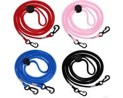 4 stuks handschoenhouders en mutsband, verstelbaar, nylon touw, anti-verlies, wantenclips, voor kinderen en volwassenen, winddichte mutsband voor skiën, outdoor, zwart, rood, roze, blauw