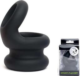 Sport Fucker Switch Hitter Rekbare Cockring en Ballstretcher van siliconen - zwart — thumbnail 2