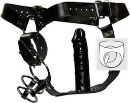 ZADO – Lederen Bondage String met 3 Penis Ringen en Anale Dildo voor Goed Gevuld Gevoel Maat L/XL – Zwart — thumbnail 1